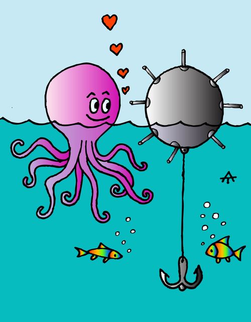 Octopus Romance with Sea Mine
