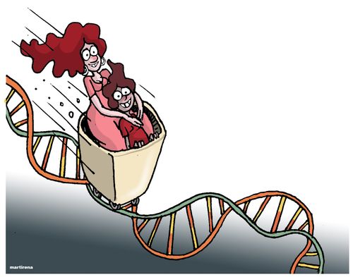 Mother and child riding a DNA rollercoaster.