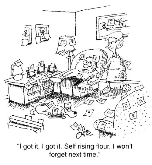 "I got it, I got it. Self rising flour. I won't forget next time."