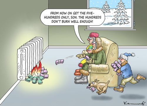 "From now on get the five-hundreds only, son. The hundreds don't burn well enough!"