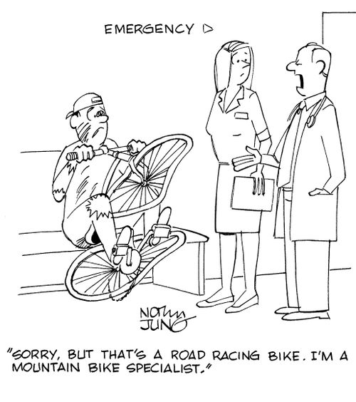 "Sorry, but that's a road racing bike. I'm a mountain bike specialist."