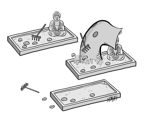 A sandworm eats a statue of Buddha 