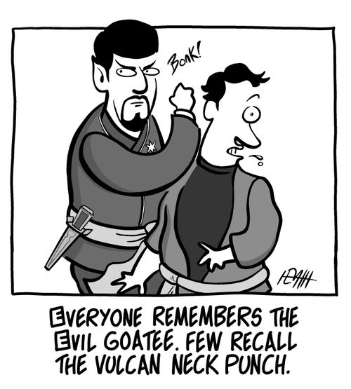 Everyone remembers the evil goatee. Few recall the Vulcan neck punch.