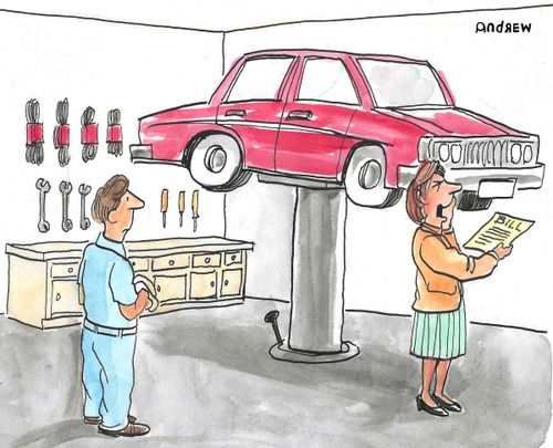 Woman crying about her car repair bill.