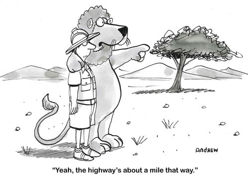 "Yeah, the highway's about a mile that way."