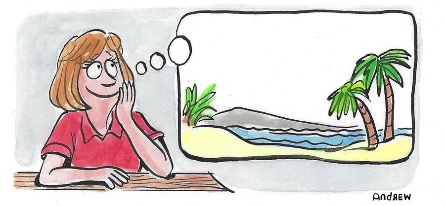 Woman dreaming about being on vacation.