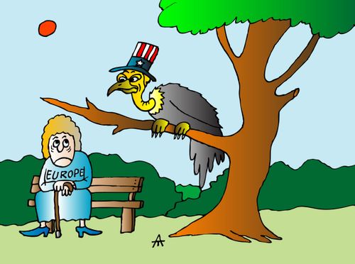 Uncle Sam Vulture Looking At Old Lady Europe