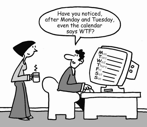 "Have you noticed, after Monday and Tuesday, even the calendar says WTF?"