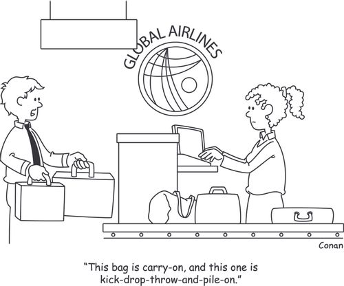 "This bag is carry-on, and this one is kick-drop-throw-and-pile-on."