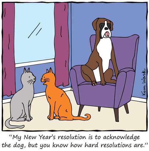 "My New Year's resolution is to acknowledge the dog, but you know how hard resolutions are."
