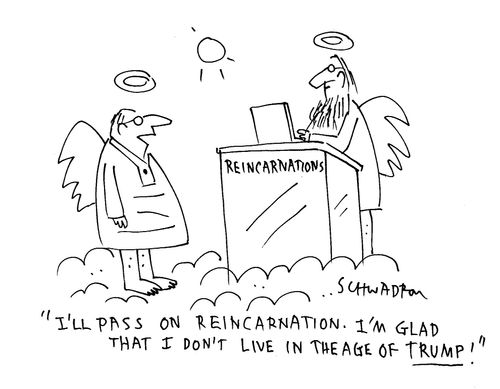"I'll pass on reincarnation. I'm glad that I don't live in the age of Trump!"