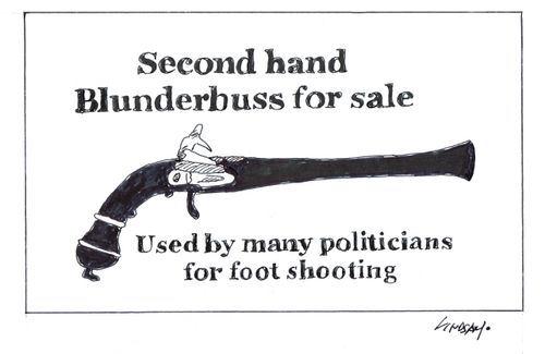 "Second hand blunderbuss for sale. Used by many politicians for foot shooting."
