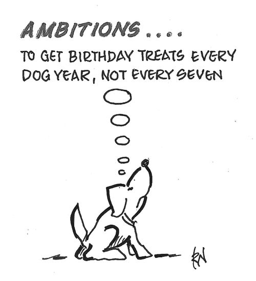 "Ambitions... To get birthday treats every dog year, not every seven."