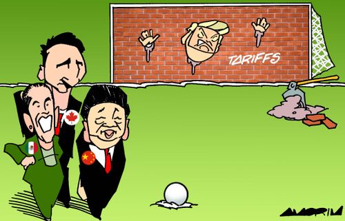Various world leaders walk away from Donald Trump and his Tariffs.