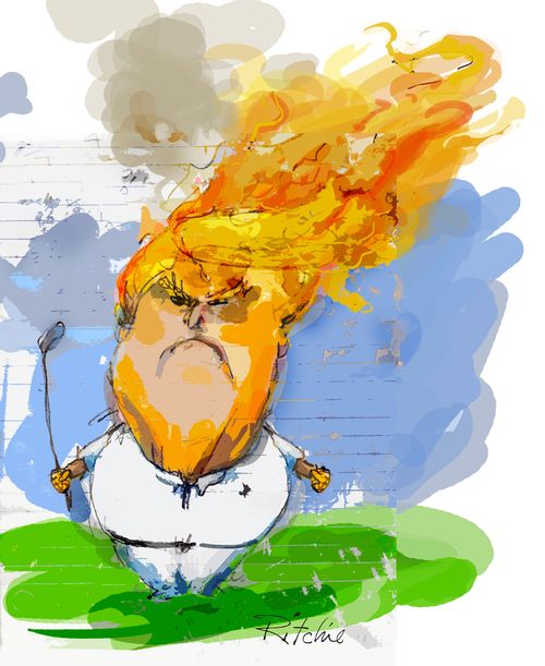 Donald Trump Playing Golf With Hair On Fire