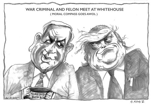 "War criminal and felon meet at Whitehouse (moral compass goes AWOL)"