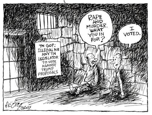 "Rape and murder. What you in for?"  "I voted."