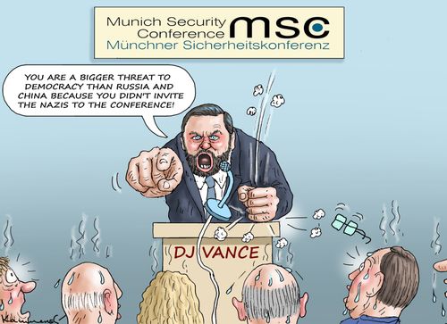 "You are a bigger threat to democracy than Russia and China because you didn't invite the Nazis to the conference!"