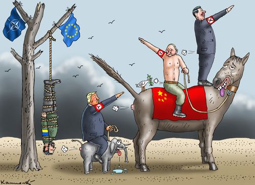 Trump, Putin, and Xi Jinping Posing with Nazi Salute