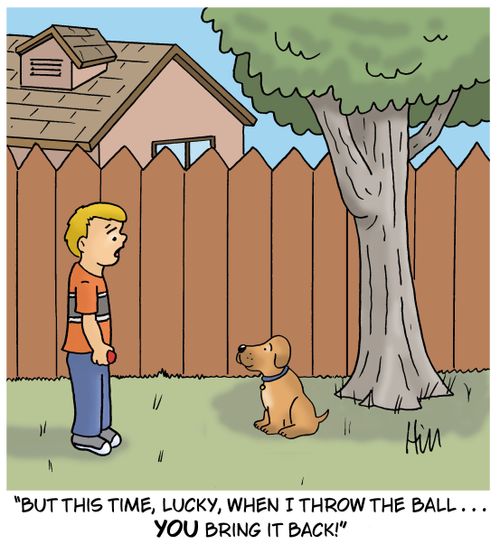 "But this time, Lucky, when I throw the ball... you bring it back!"