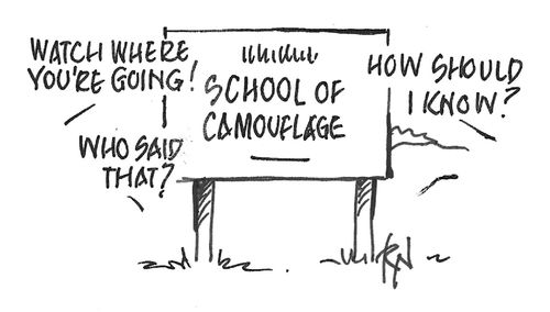 "Watch where you're going! Who said that? How should I know? School of camouflage."