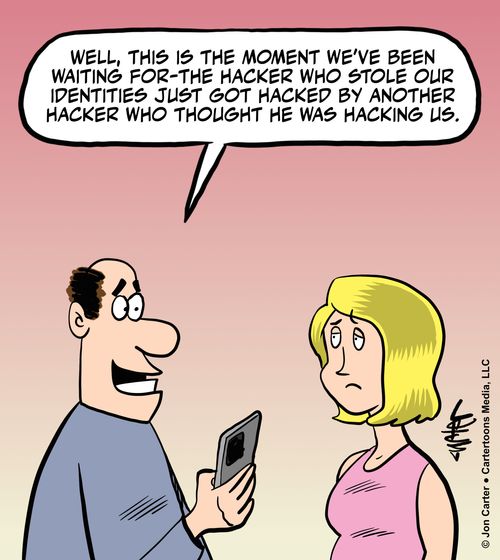 "Well, this is the moment we've been waiting for - the hacker who stole our identities just got hacked by another hacker who thought he was hacking us."