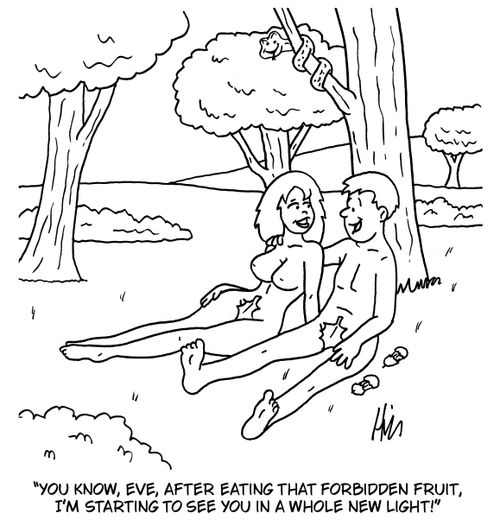 "You know, Eve, after eating that forbidden fruit, I'm starting to see you in a whole new light!"