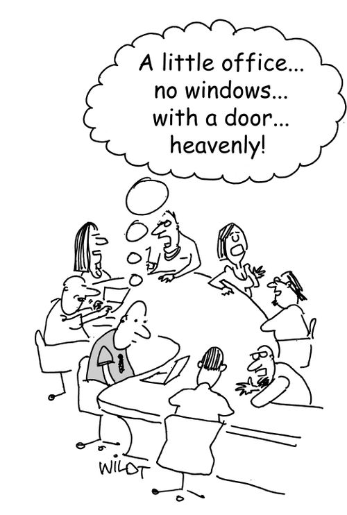 "A little office... no windows... with a door... heavenly!"