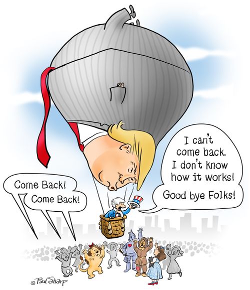 "I can't come back. I don't know how it works! Good bye folks!" "Come back! Come back!"