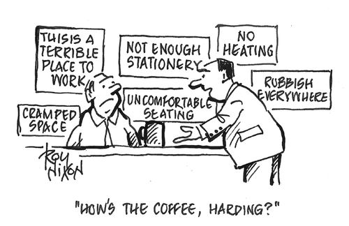 "How’s the coffee, Harding?"