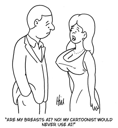 "Are my breasts AI? No! My cartoonist would never use AI!"