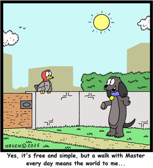 "Yes, it's free and simple, but a walk with master every day means the world to me...."