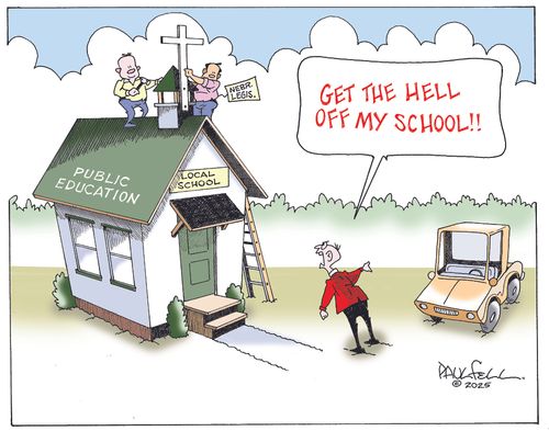 "Get the hell off my school!!"