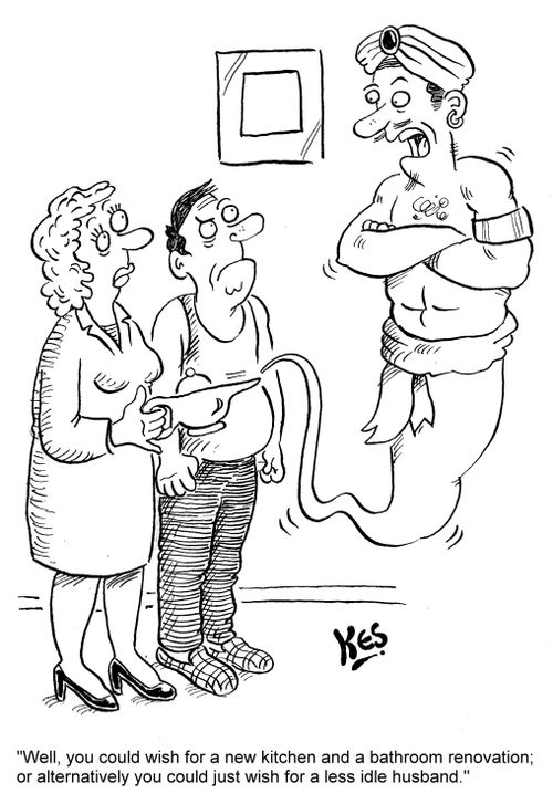 "Well, you could wish for a new kitchen and a bathroom renovation; or alternatively you could just wish for a less idle husband."