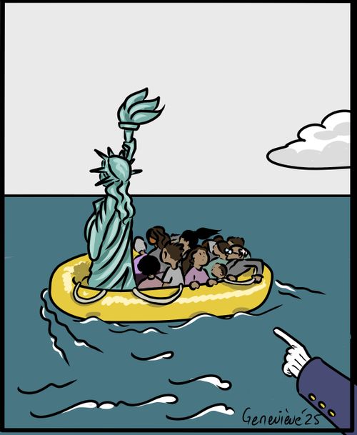 America Deporting Statue of Liberty with Refugees 