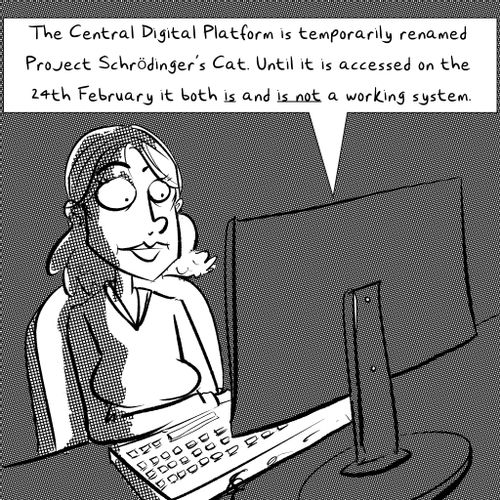"The central digital platform is temporarily renamed Project Schrödinger’s Cat. Until it is accessed on the 24th February it both is and is not a working system."