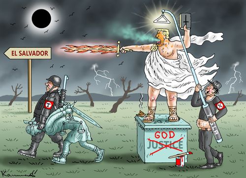 Roman Emperor Trump Pointing to El Salvador
