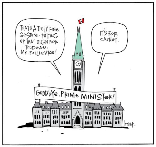 "That's a truly fine gesture - putting up a sign for Trudeau, Mr. Polievre!" "It's for Carney."