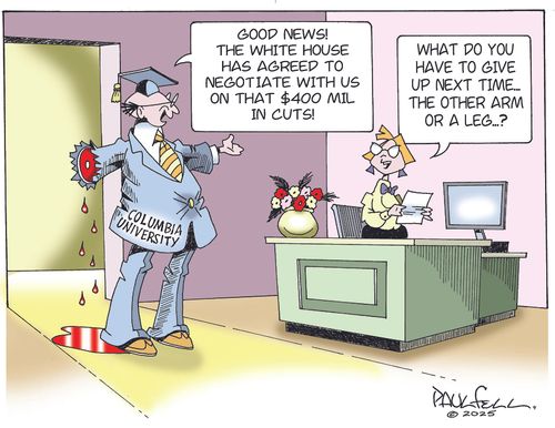 "Good news! The White House has agreed to negotiate with us on that $400 mil in cuts!"   "What do you have to give up next time... the other arm or a leg...?"