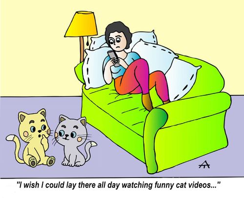 "I wish I could lay there all day watching funny cat videos..."