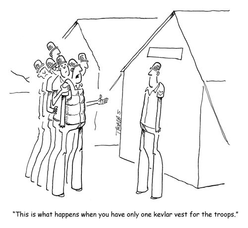 "This is what happens when you have only one kevlar vest for the troops."
