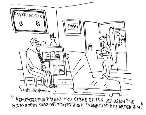 "Remember that patient you cured of the delusion the government was out to get him? Trump just deported him."