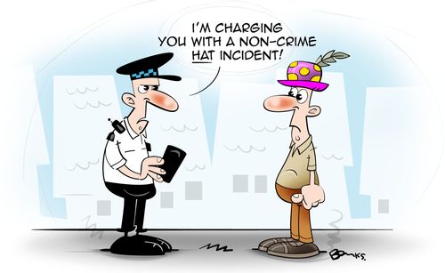"I'm charging you with a non-crime hat incident!"