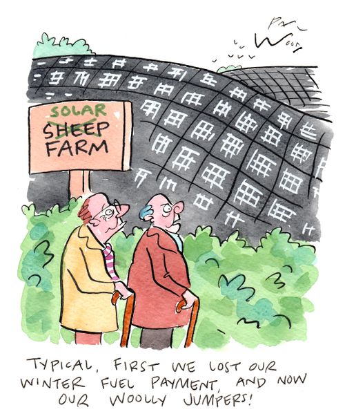 “Typical, first we lost our winter fuel payment, and now our woolly jumpers!”