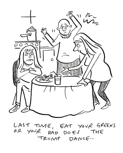 "Last time, eat your greens or your dad does the Trump Dance...."