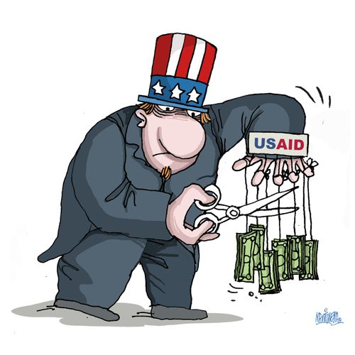 Uncle Sam Cutting USAID Strings From Fingers