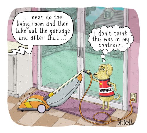 “... next do the living room and then take out the garbage and after that ...” / “I don’t think this was in my contract.”