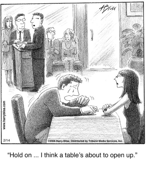 "Hold on ... I think a table's about to open up."