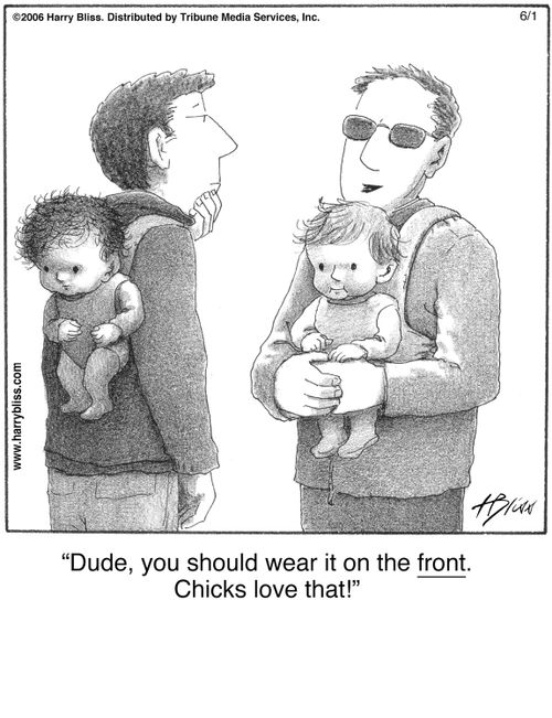 "Dude, you should wear it on the front. Chicks love that!"