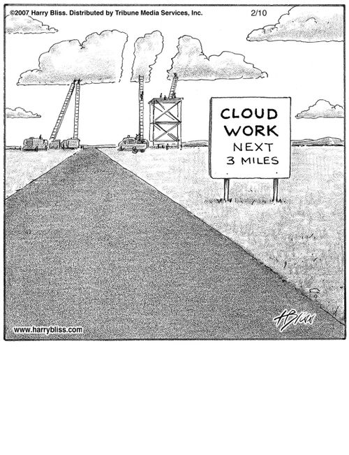 "Cloud work next 3 miles."